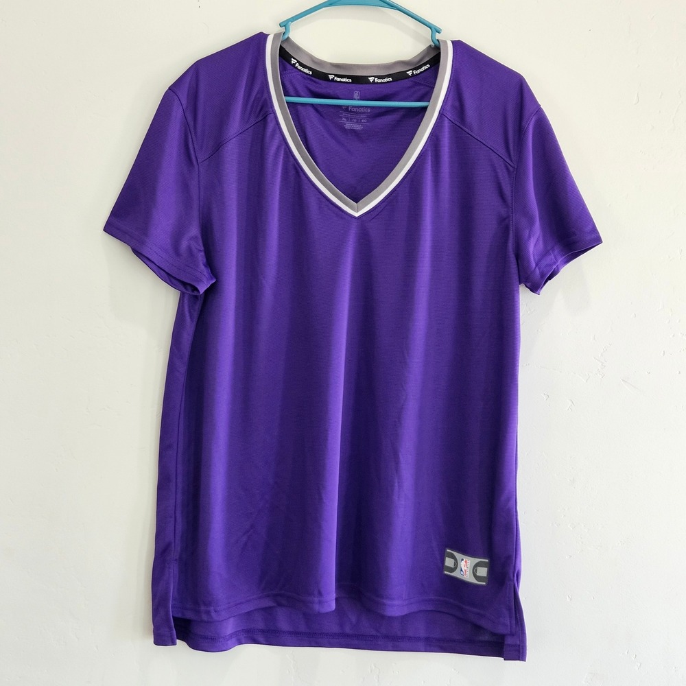 NWOT Fanatics NBA‎ T-Shirt Womens XL Purple V Neck Short Sleeve Basketball Top